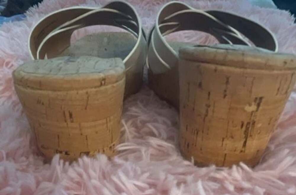 White Mountain Wedge Sandals White Cross Strap Cork Slide - Picture 7 of 9